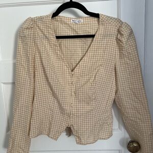 Reformation Beige and White Checkered Blouse